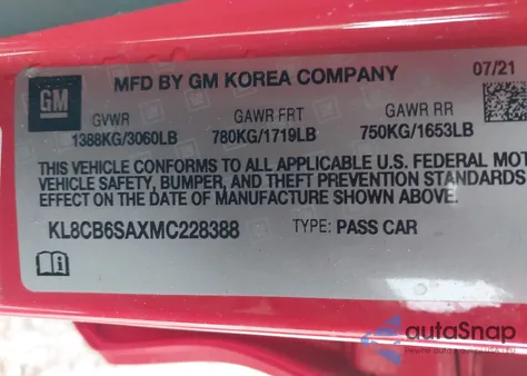 2021 Chevrolet Spark Fwd Ls Automatic z USA, uszkodzony, nr VIN KL8CB6SAXMC228388